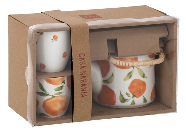 Čajová sada s konvičkou a 2 hrnky Casa Naranja - 16*11*12 cm / 600 ml - J-Line by Jolipa