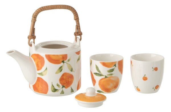Čajová sada s konvičkou a 2 hrnky Casa Naranja - 16*11*12 cm / 600 ml - J-Line by Jolipa