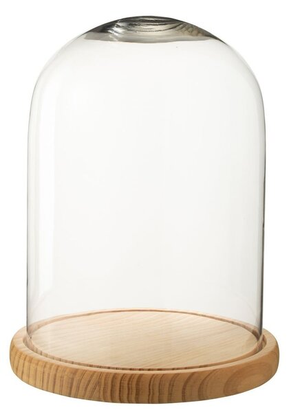 Přírodní dřevěný podnos se skleněným poklopem Bell Jar L - Ø 23*29 cm - J-Line by Jolipa