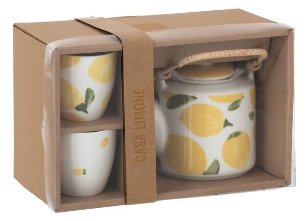 Čajová sada s konvičkou a 2 hrnky Casa Limone - 16*11*12 cm / 600 ml - J-Line by Jolipa