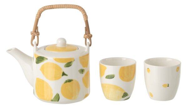 Čajová sada s konvičkou a 2 hrnky Casa Limone - 16*11*12 cm / 600 ml - J-Line by Jolipa