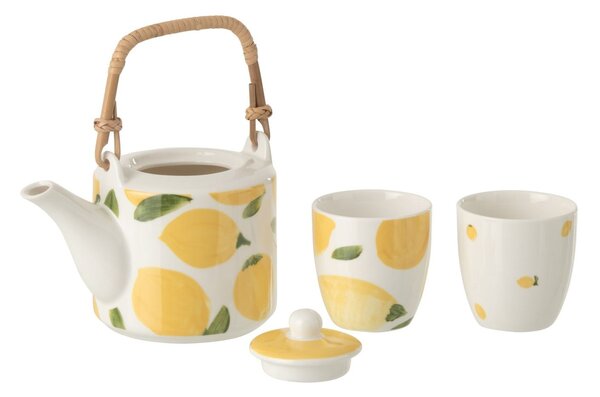 Čajová sada s konvičkou a 2 hrnky Casa Limone - 16*11*12 cm / 600 ml - J-Line by Jolipa
