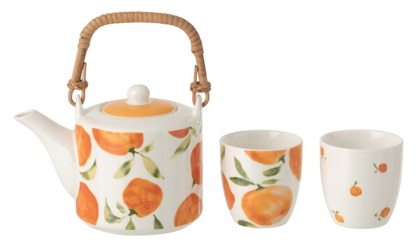Čajová sada s konvičkou a 2 hrnky Casa Naranja - 16*11*12 cm / 600 ml - J-Line by Jolipa