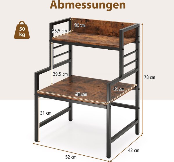 COSTWAY 3patrový regál do mikrovlnné trouby, průmyslový pultový regál se 2 otevřenými policemi, prostorově úsporný regál na koření, nosnost 50 kg, rustikální hnědá barva