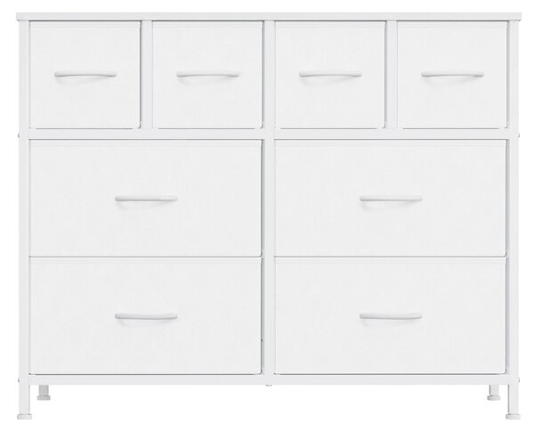 SONGMICS Komoda s 8 zásuvkami z látky, úložná skříň s kovovou konstrukcí, rozměry 98,7 x 30 x 74,7 cm, bílá barva