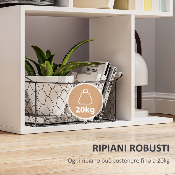 HOMCOM 5-patrový rozdělený regál, úsporný S-tvarovaný dřevěný paravan pro obývací pokoj, ložnici a kancelář, 60x24x184,5 cm, bílý | Aosom