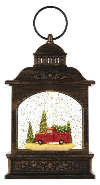 EMOS LED dekorace – vánoční lucerna s autíčkem, 21 cm, 3x AA, vnitřní, teplá bílá, časovač DCLW25