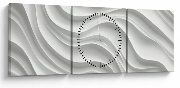 Obraz - 3D bílé vlny (s hodinami) (90x30 cm)