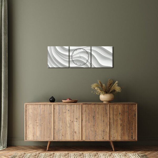 Obraz - 3D bílé vlny (s hodinami) (90x30 cm)