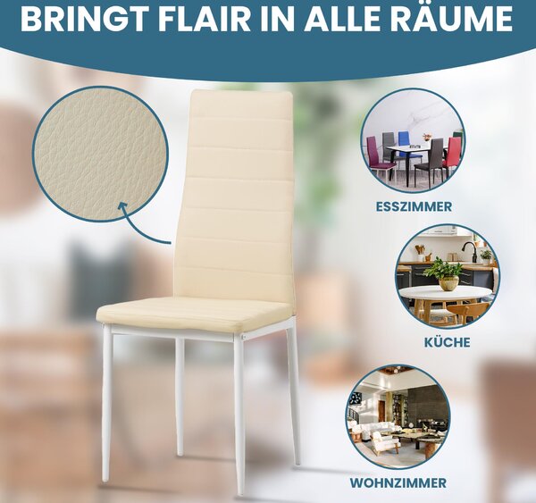 Albatros Jídelní židle MILANO sada 6 kusů, béžová - čalouněná židle s potahem z umělé kůže, moderní stylový design k jídelnímu stolu - židle do kuchyně nebo jídelny s vysokou nosností 110 kg