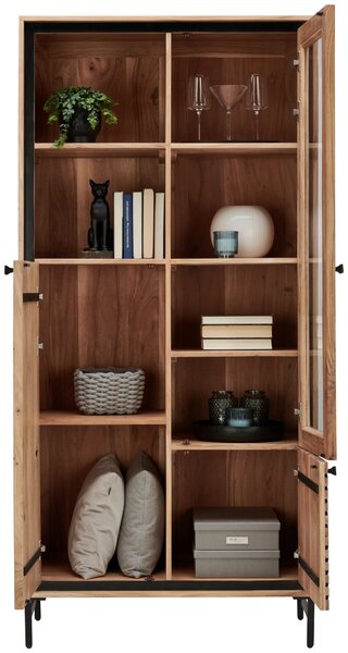 VITRÍNA, akácie, černá, barvy akácie, 90/190/42 cm Ambia Home - Kredence a vitríny