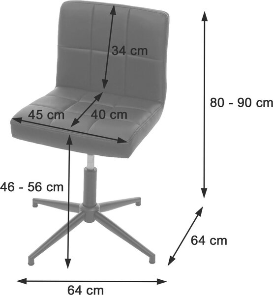 Sada 2 jídelních židlí Kavala II, kuchyňská židle, výškově nastavitelný otočný mechanismus látka/textil tmavě šedá, podnož černá