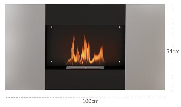 HOMCOM Nástěnný bioethanolový krb s hořákem 0,9 l na 3,3 hodiny, vestavěný ethanlový krb z nerezové oceli, interiérový bioethanolový krb s pokrytím 20