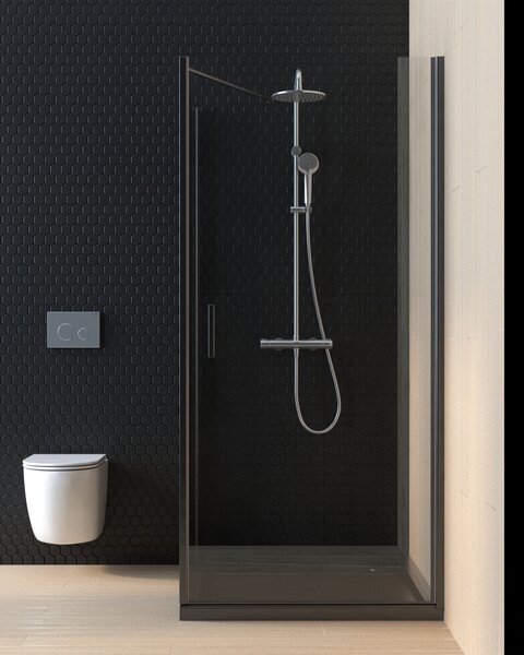 Oltens Hallan sprchová zástěna 80 cm černá matný/průhledné sklo 22100300