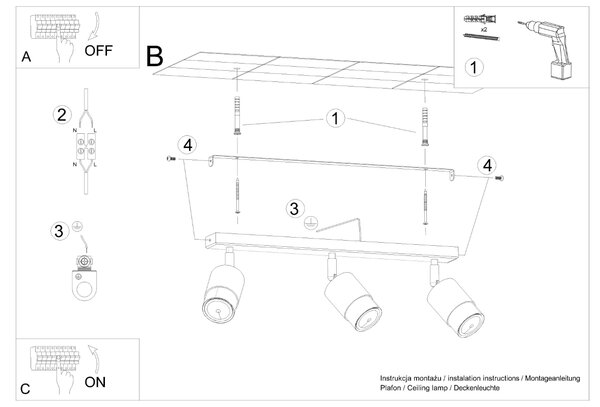 Sollux Lighting Stropní svítidlo NERO 3 černá/zlatá