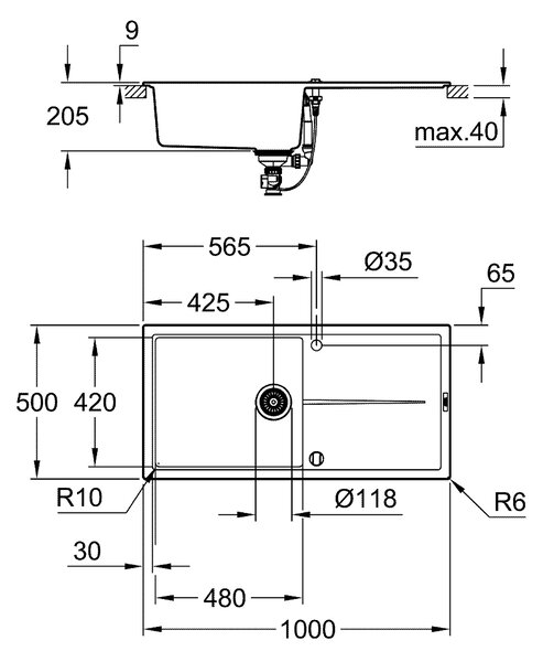 Grohe K400 granitový dřez 100x50 cm černá 31641AP0