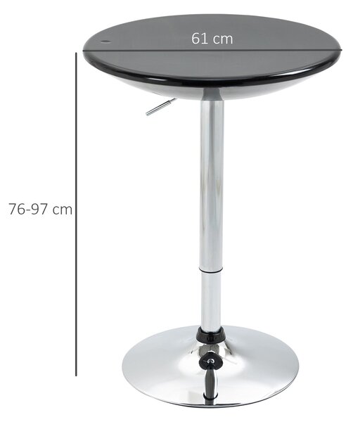 HOMCOM Kulatý Barový Stůl s Otočným Víkem, Plynovým Zvedáním a Nastavitelnou Výškou, Ocelová Základna, Φ61x76-97cm, Černý | Aosom