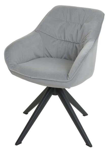 Jídelní židle HWC-K28, kuchyňská židle čalouněná židle židle s područkami, otočná, kov látka/textil světle šedá