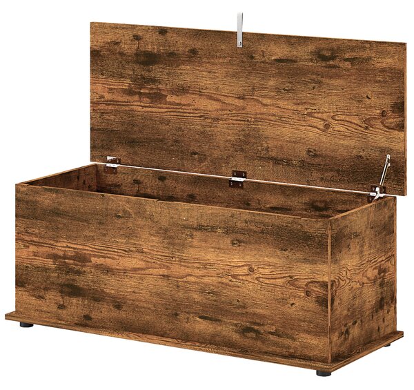 HOMCOM Úložná lavice, Vnitřní box s protišmykovými nohami, Kapacita 120 kg, Dřevěná úložná truhla, pro ložnici a vstup, 100x40x40 cm, Rustikální hnědá
