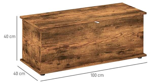 HOMCOM Úložná lavice, Vnitřní box s protišmykovými nohami, Kapacita 120 kg, Dřevěná úložná truhla, pro ložnici a vstup, 100x40x40 cm, Rustikální hnědá