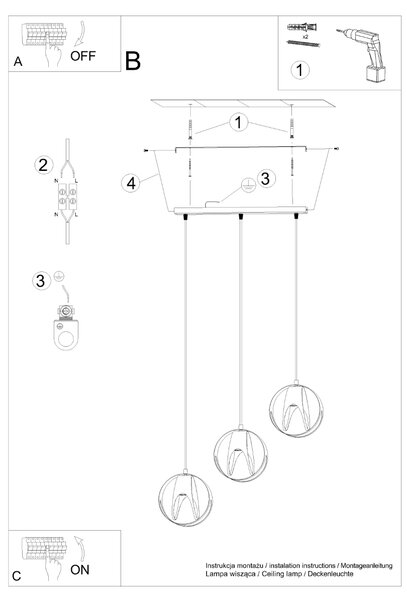 Sollux Lighting Závěsné svítidlo TULOS 3L bílé