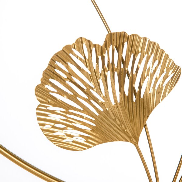 HOMCOM 3D Kovová Nástěnná Dekorace, Zlaté Nástěnné Umění s Listy Ginkgo ve Dvou Kulatých Rámcích, 102x66,2 cm, Zlatá a Stříbrná | Aosom