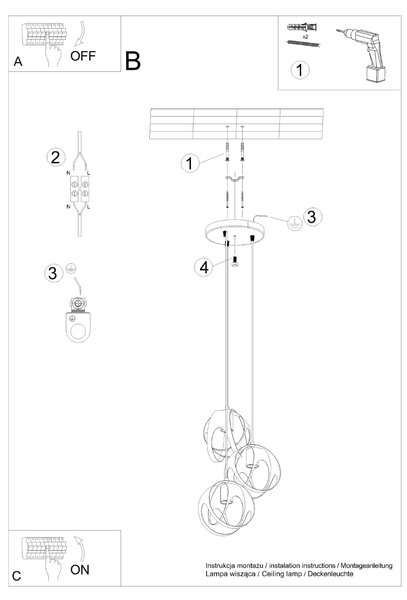 Sollux Lighting Závěsné svítidlo TULOS 3P černé