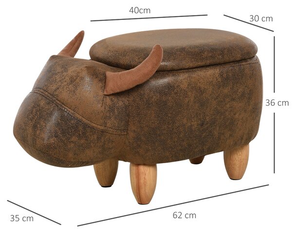 HOMCOM Úložný Otoman ve Tvaru Bison, Moderní Stolička do Obývacího Pokoje, Polstrované Sedátko, Dřevěný Rám, 62x35x36cm, Hnědá | Aosom