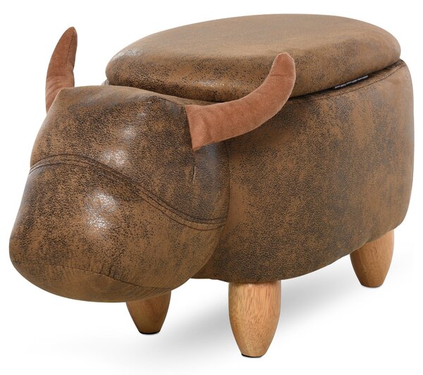 HOMCOM Úložný Otoman ve Tvaru Bison, Moderní Stolička do Obývacího Pokoje, Polstrované Sedátko, Dřevěný Rám, 62x35x36cm, Hnědá | Aosom