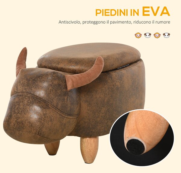 HOMCOM Úložný Otoman ve Tvaru Bison, Moderní Stolička do Obývacího Pokoje, Polstrované Sedátko, Dřevěný Rám, 62x35x36cm, Hnědá | Aosom
