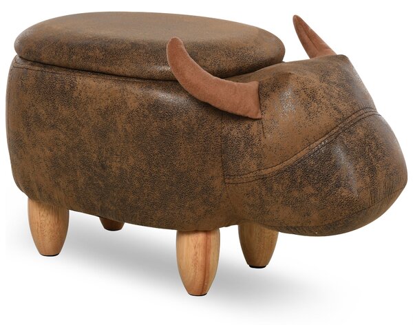 HOMCOM Úložný Otoman ve Tvaru Bison, Moderní Stolička do Obývacího Pokoje, Polstrované Sedátko, Dřevěný Rám, 62x35x36cm, Hnědá | Aosom