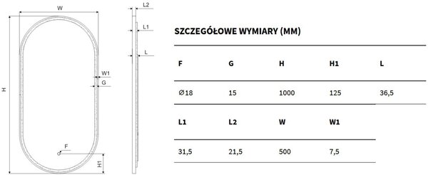 Excellent Corido zrcadlo 50x100 cm oválný s osvětlením s vyhřívací podložkou černá DOEX.CO100.050.BL