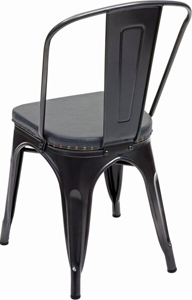 Sada 2 jídelních židlí HWC-H10e, Kuchyňská židle Chesterfield Metal Faux Leather Industrial Gastronomy black-grey