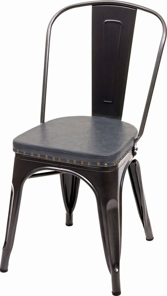 Sada 2 jídelních židlí HWC-H10e, Kuchyňská židle Chesterfield Metal Faux Leather Industrial Gastronomy black-grey