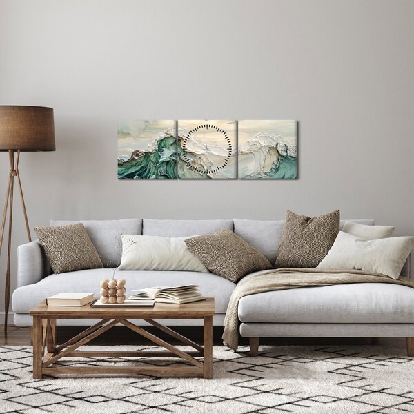 Obraz - 3D abstrakce moře (s hodinami) (90x30 cm)