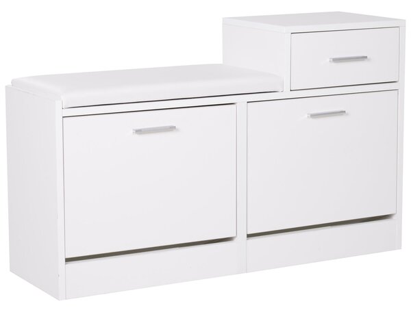 HOMCOM Moderní Botník se Sedákem pro 12 Párů Bot, Úložný Botník do Předsíně, Dřevo, Stylový, Prostorný, 94,5x57x30 cm, Bílá | Aosom