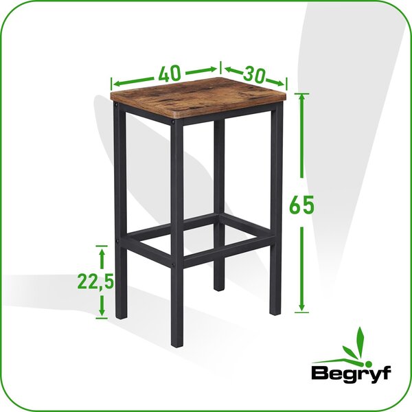BEGRYF stolička tmavě hnědá barová stolička do kuchyně moderní 40x30x65 dřevo kov industriální vintage styl