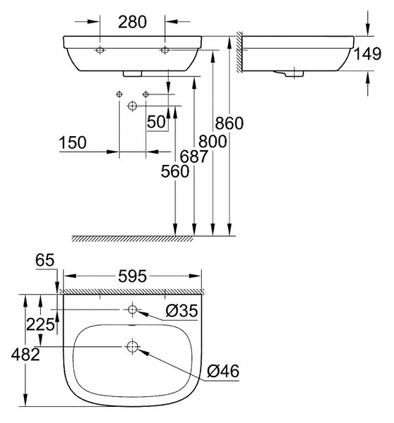 Grohe Euro Ceramic umyvadlo 60x48 cm polokulatý klasický bílá lesk 39335000