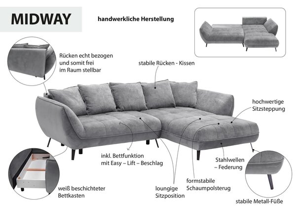 ROHOVÁ SEDAČKA, textil, šedá, světle šedá Livetastic - Sedací soupravy, Online Only