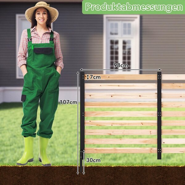 COSTWAY 3dílný zahradní plot, plot 98 x 107 cm se 4 dřevěnými sloupky, plot na ochranu soukromí z jedlového dřeva, zasouvací lamelový plot, volně stojící plot na ochranu soukromí v přírodním provedení