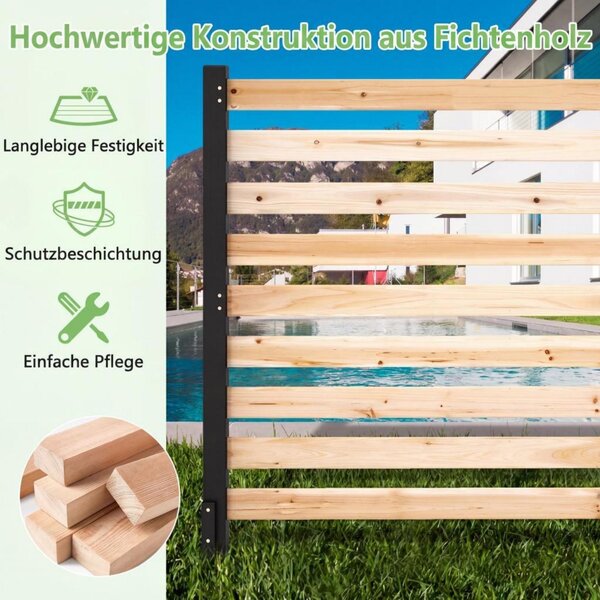 COSTWAY 3dílný zahradní plot, plot 98 x 107 cm se 4 dřevěnými sloupky, plot na ochranu soukromí z jedlového dřeva, zasouvací lamelový plot, volně stojící plot na ochranu soukromí v přírodním provedení