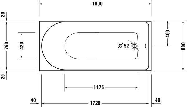 Duravit D-Neo obdélníková vana 180x80 cm bílá 700475000000000