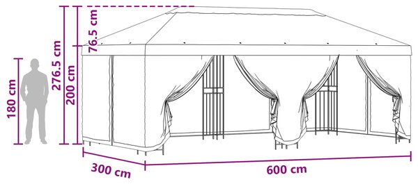 Altán s bočními stěnami 6 x 3 m Antracitová Polyester a ocel 3375996