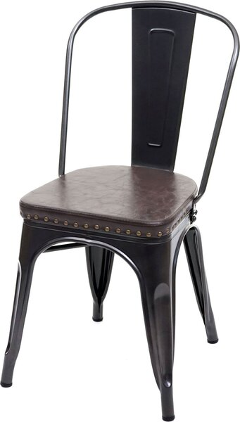 Sada 2 jídelních židlí HWC-H10e, Kuchyňská židle Chesterfield Metal Faux Leather Industrial Gastronomy černo-hnědá