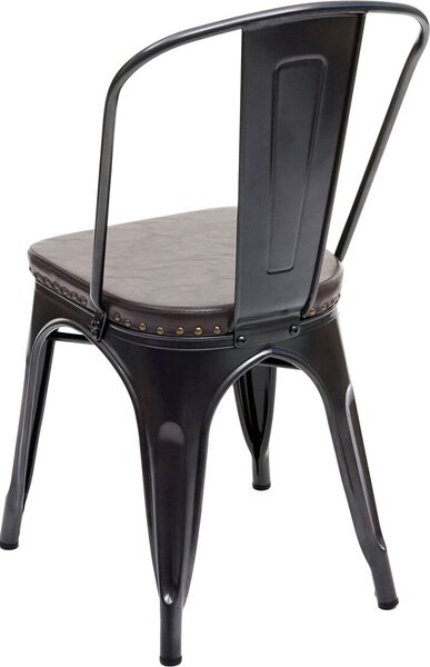 Sada 2 jídelních židlí HWC-H10e, Kuchyňská židle Chesterfield Metal Faux Leather Industrial Gastronomy černo-hnědá