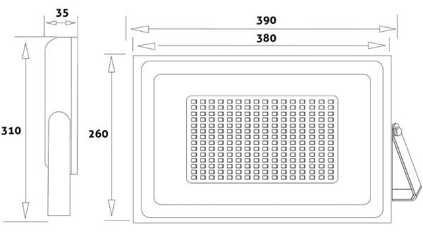 Ultratenký LED reflektor černý 200W 16000lm, studená barva světla