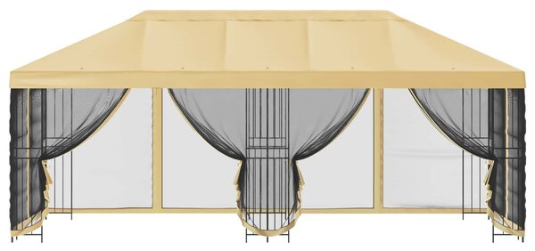 Altán s bočními stěnami 6 x 3 m Krémová Polyester a ocel 3375995