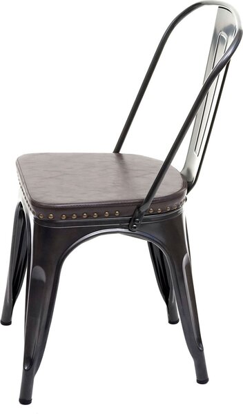 Sada 2 jídelních židlí HWC-H10e, Kuchyňská židle Chesterfield Metal Faux Leather Industrial Gastronomy černo-hnědá