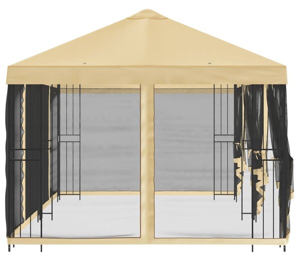 Altán s bočními stěnami 6 x 3 m Krémová Polyester a ocel 3375995