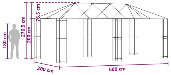 Rám altánu bez látky altánu 6 x 3 m Černá Ocel 3376006